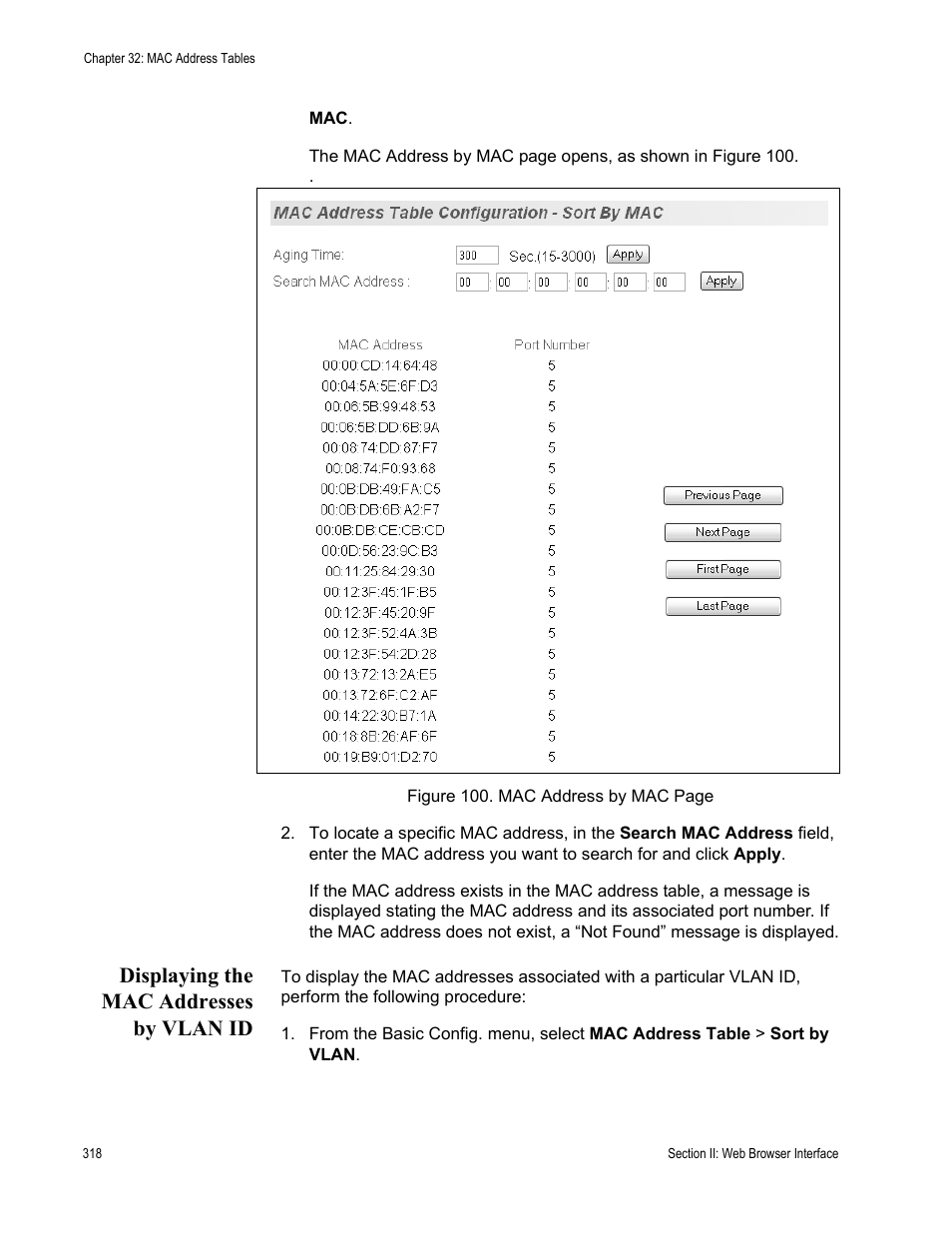 Displaying the mac addresses by vlan id | Allied Telesis AT-S81 User Manual | Page 318 / 360
