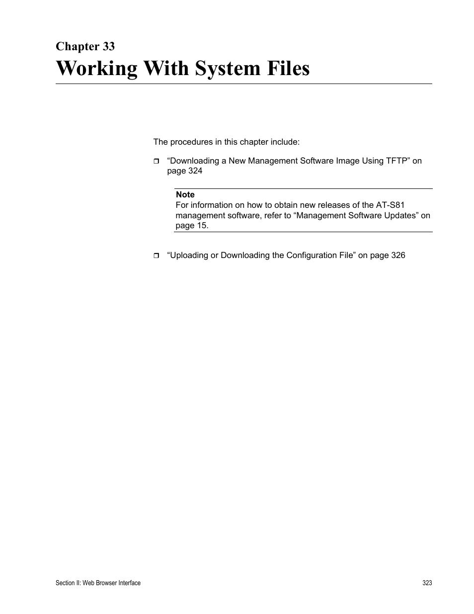Chapter 33, Working with system files | Allied Telesis AT-S81 User Manual | Page 323 / 360