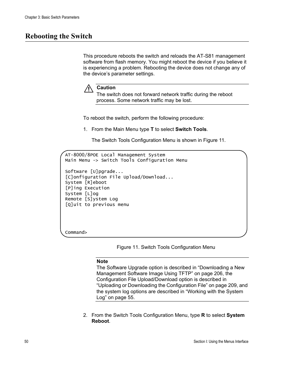 Rebooting the switch | Allied Telesis AT-S81 User Manual | Page 50 / 360