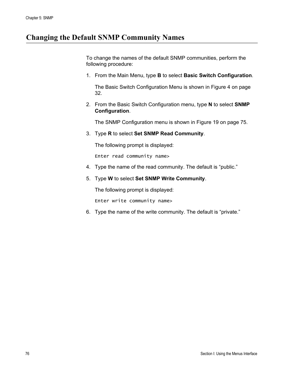 Changing the default snmp community names | Allied Telesis AT-S81 User Manual | Page 76 / 360