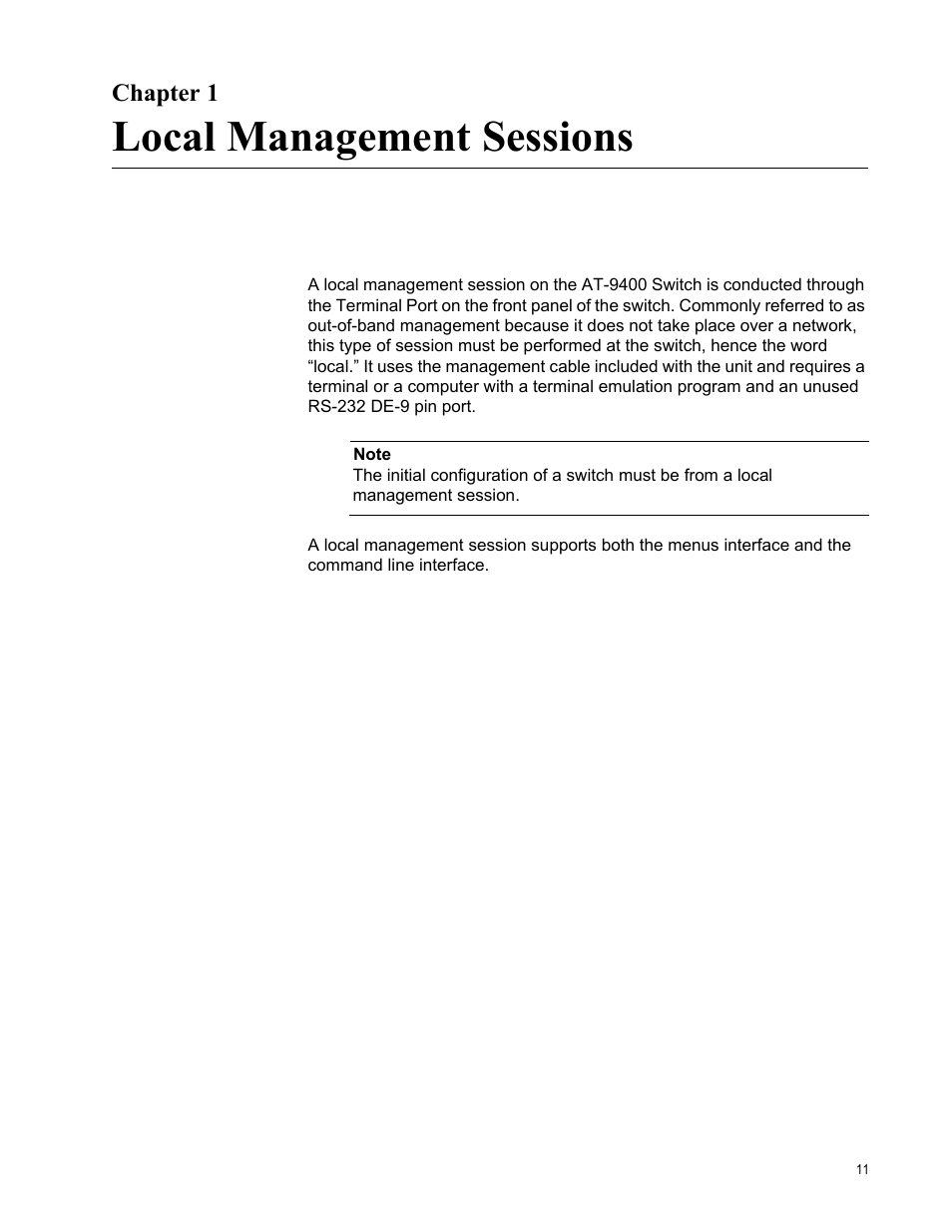 Chapter 1, Local management sessions, R 1: local management sessions | Allied Telesis AT-S63 User Manual | Page 11 / 30
