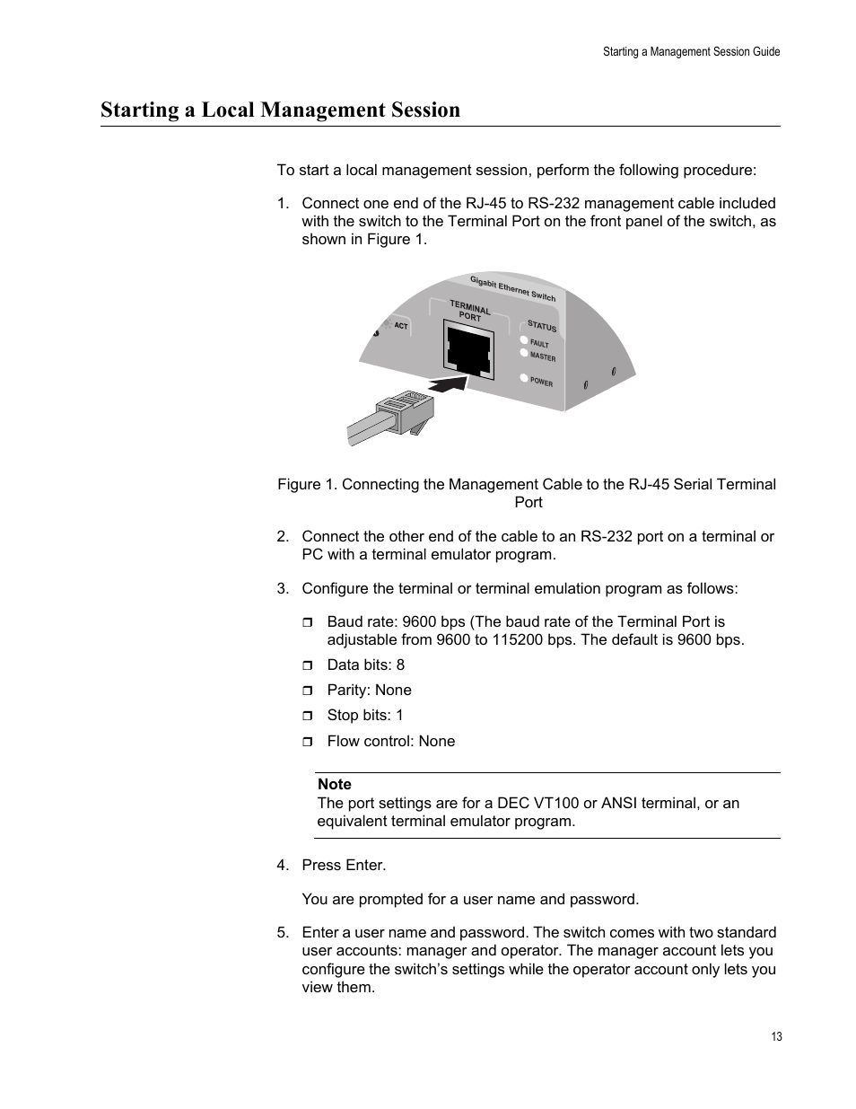 Starting a local management session | Allied Telesis AT-S63 User Manual | Page 13 / 30