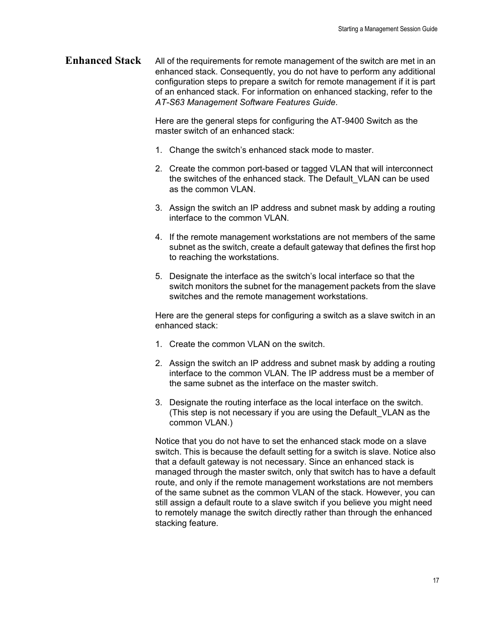 Enhanced stack | Allied Telesis AT-S63 User Manual | Page 17 / 30