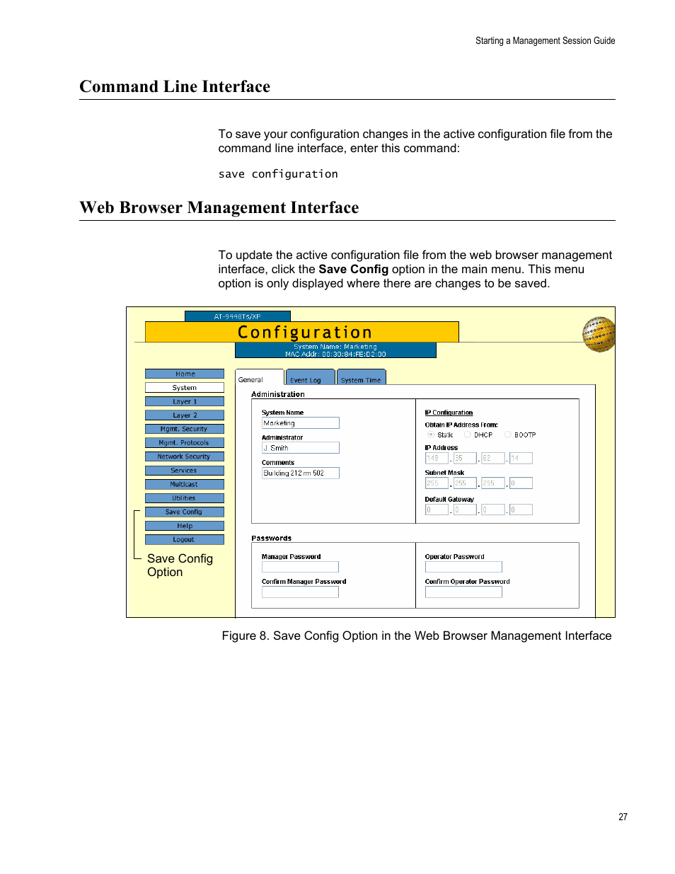 Command line interface, Web browser management interface | Allied Telesis AT-S63 User Manual | Page 27 / 30