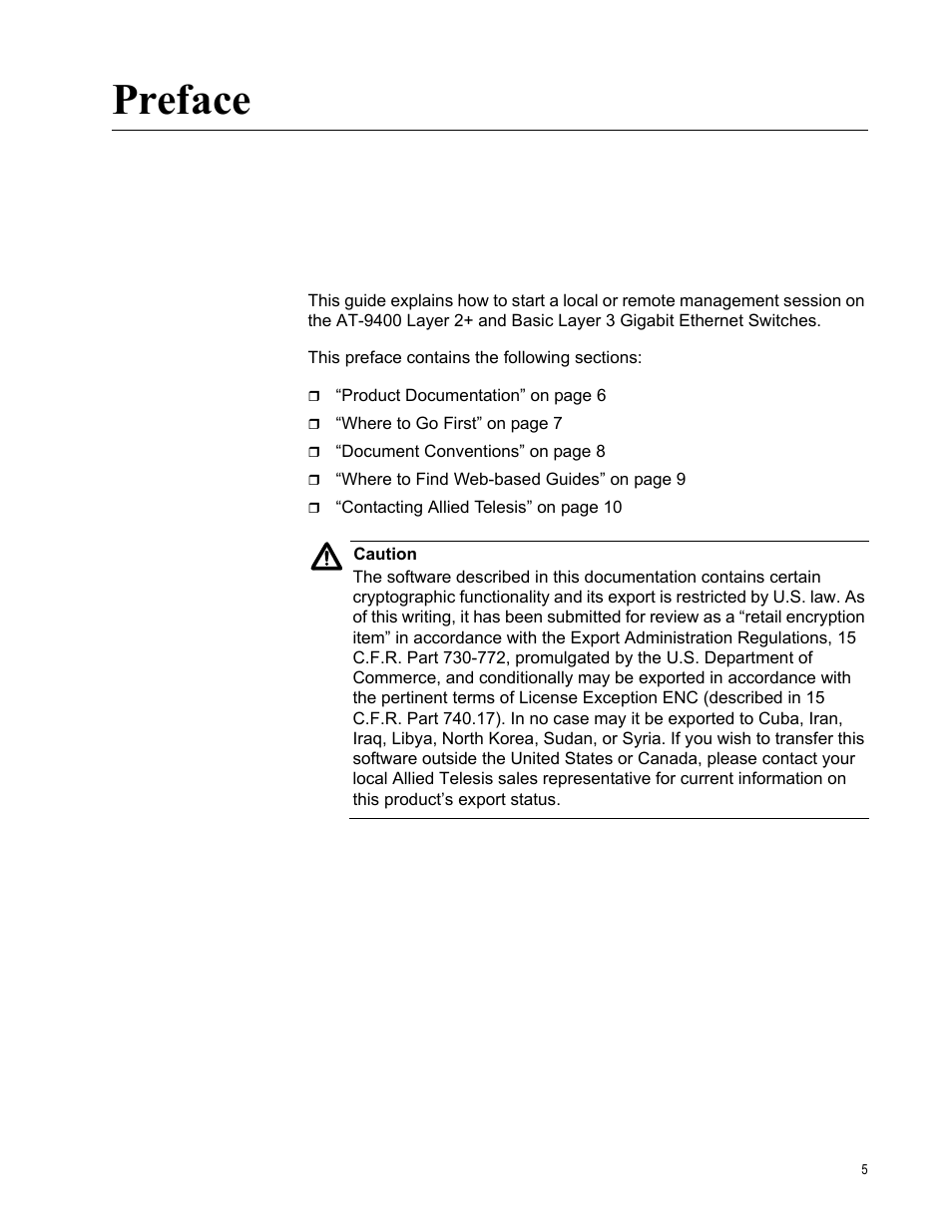Preface | Allied Telesis AT-S63 User Manual | Page 5 / 30