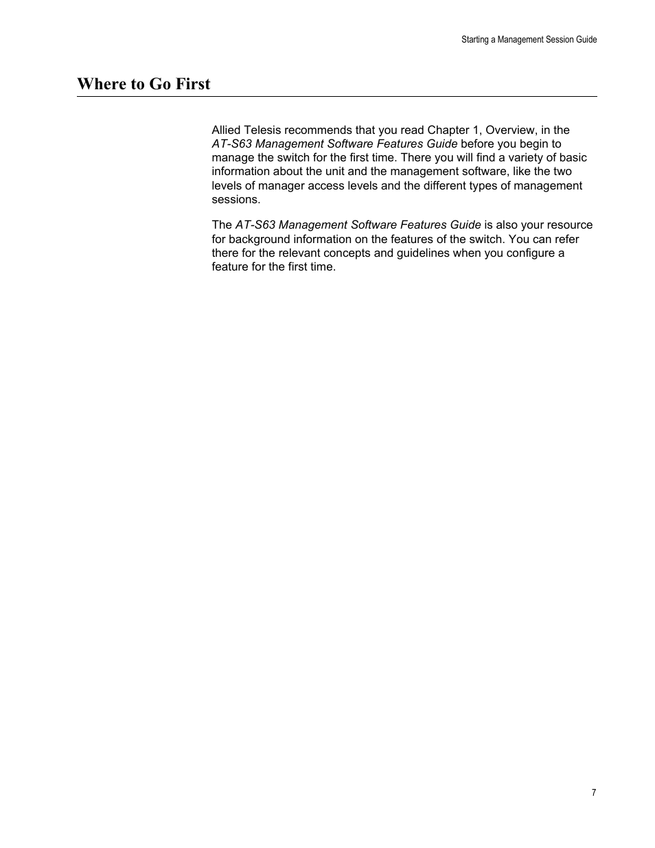 Where to go first | Allied Telesis AT-S63 User Manual | Page 7 / 30