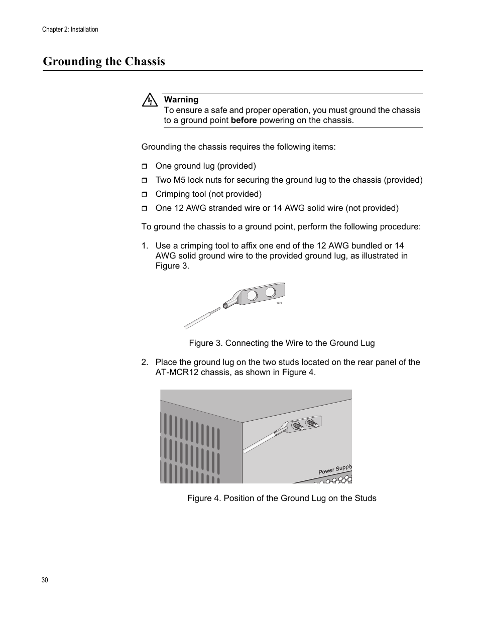 Grounding the chassis | Allied Telesis AT-MCR12 User Manual | Page 30 / 50