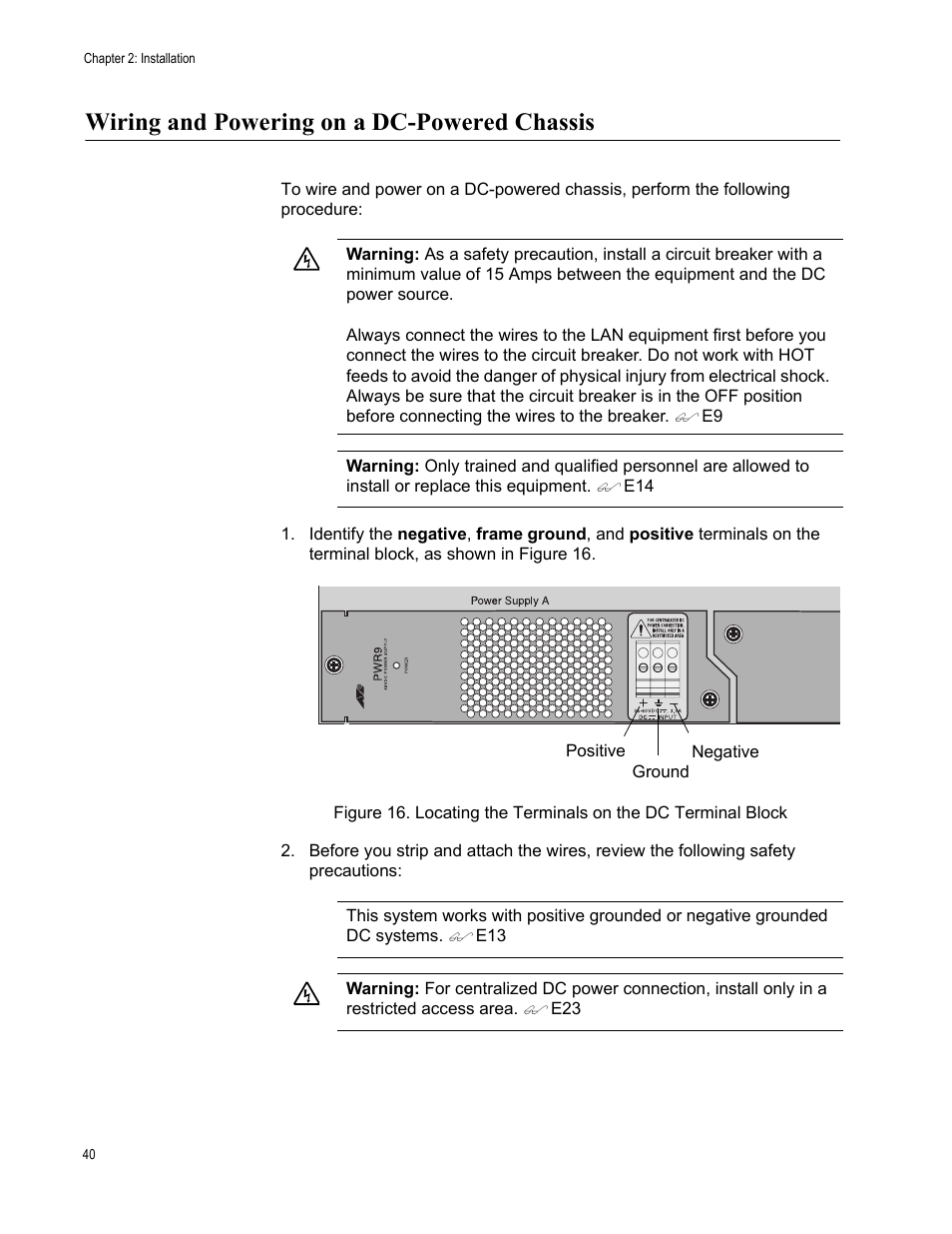 Wiring and powering on a dc-powered chassis | Allied Telesis AT-MCR12 User Manual | Page 40 / 50