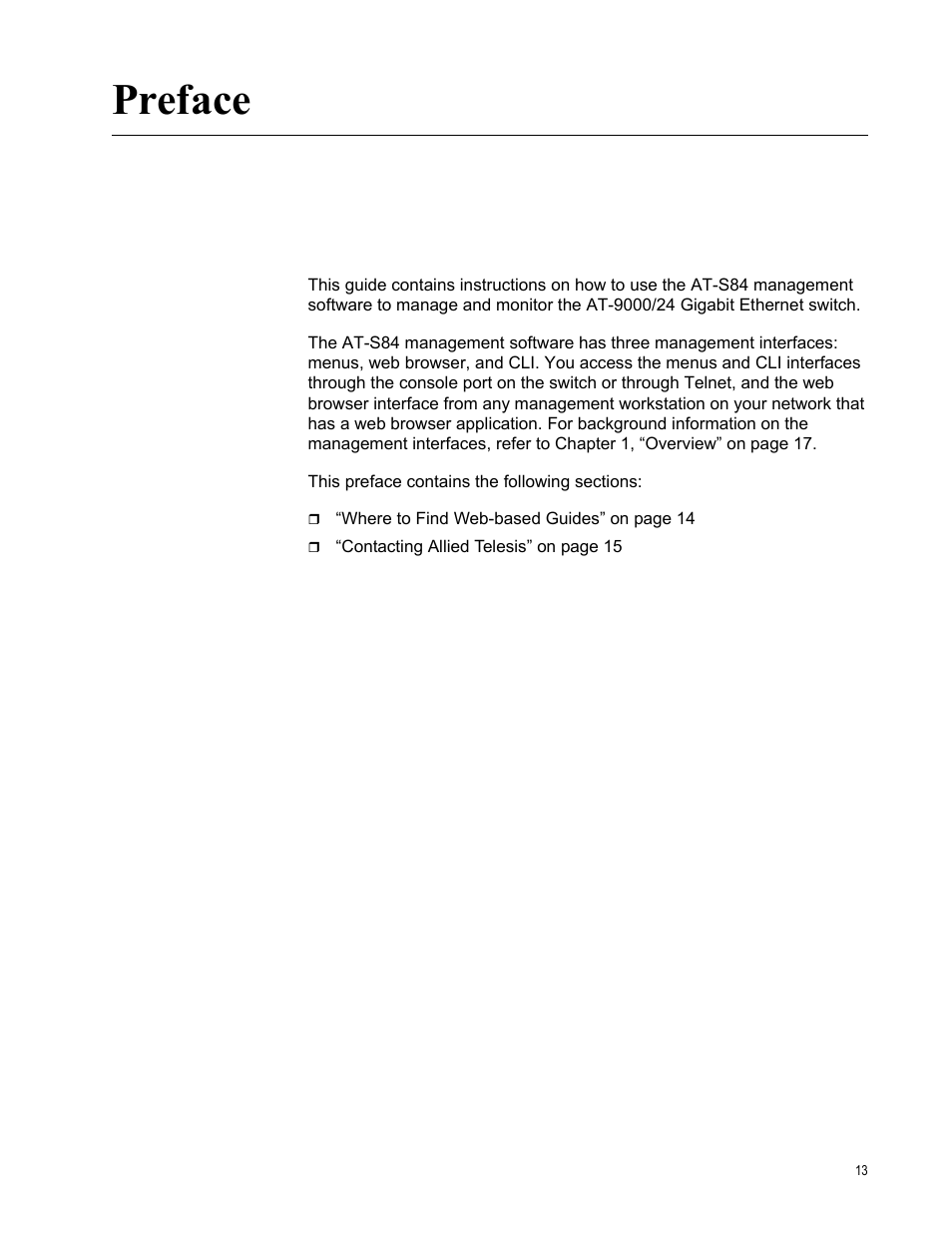 Preface | Allied Telesis AT-S84 User Manual | Page 13 / 326