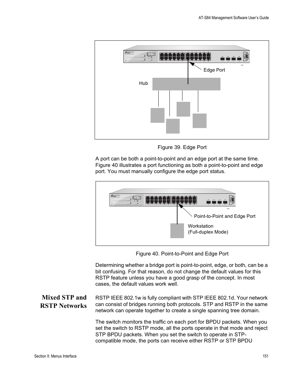 Mixed stp and rstp networks | Allied Telesis AT-S84 User Manual | Page 151 / 326