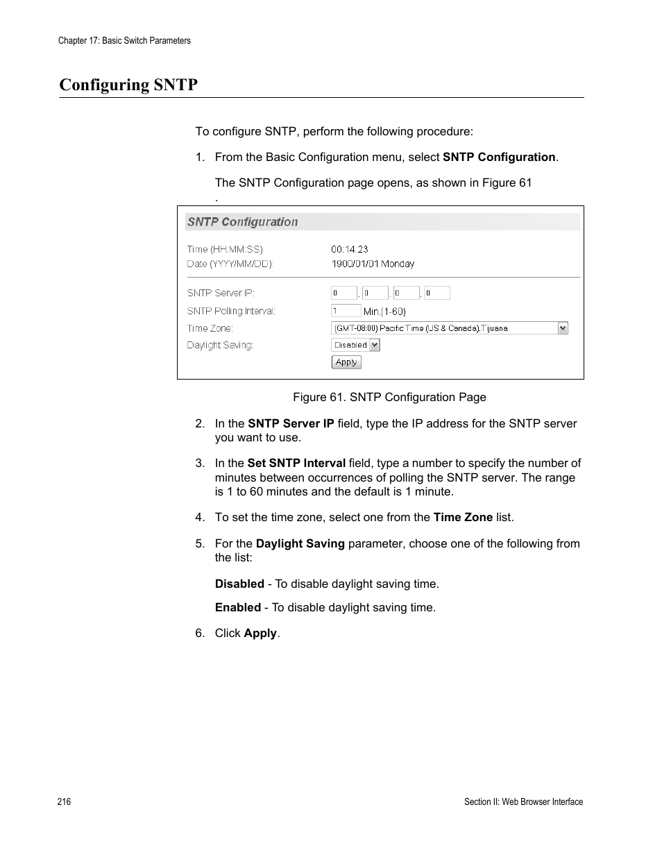 Configuring sntp | Allied Telesis AT-S84 User Manual | Page 216 / 326