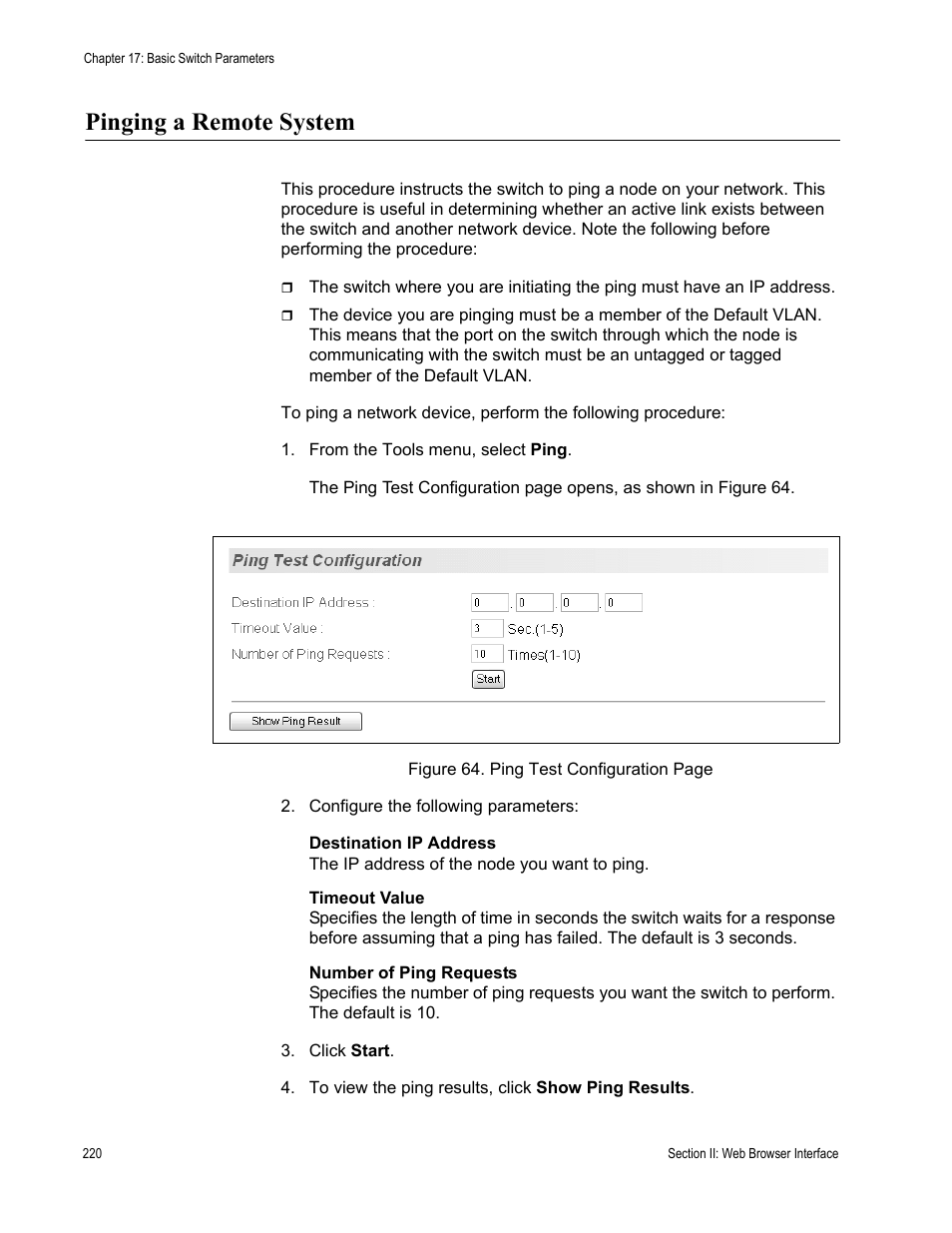 Pinging a remote system | Allied Telesis AT-S84 User Manual | Page 220 / 326