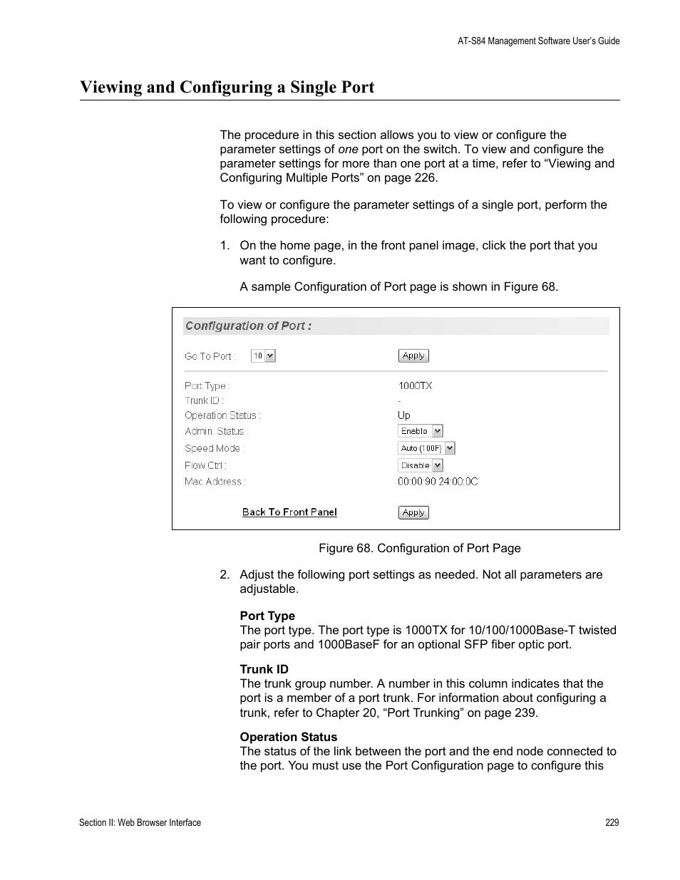 Viewing and configuring a single port | Allied Telesis AT-S84 User Manual | Page 229 / 326