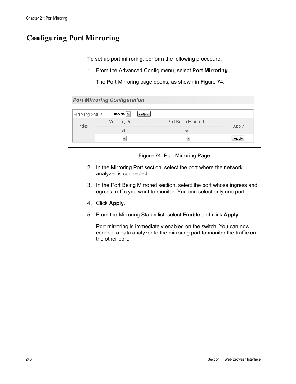 Configuring port mirroring | Allied Telesis AT-S84 User Manual | Page 246 / 326