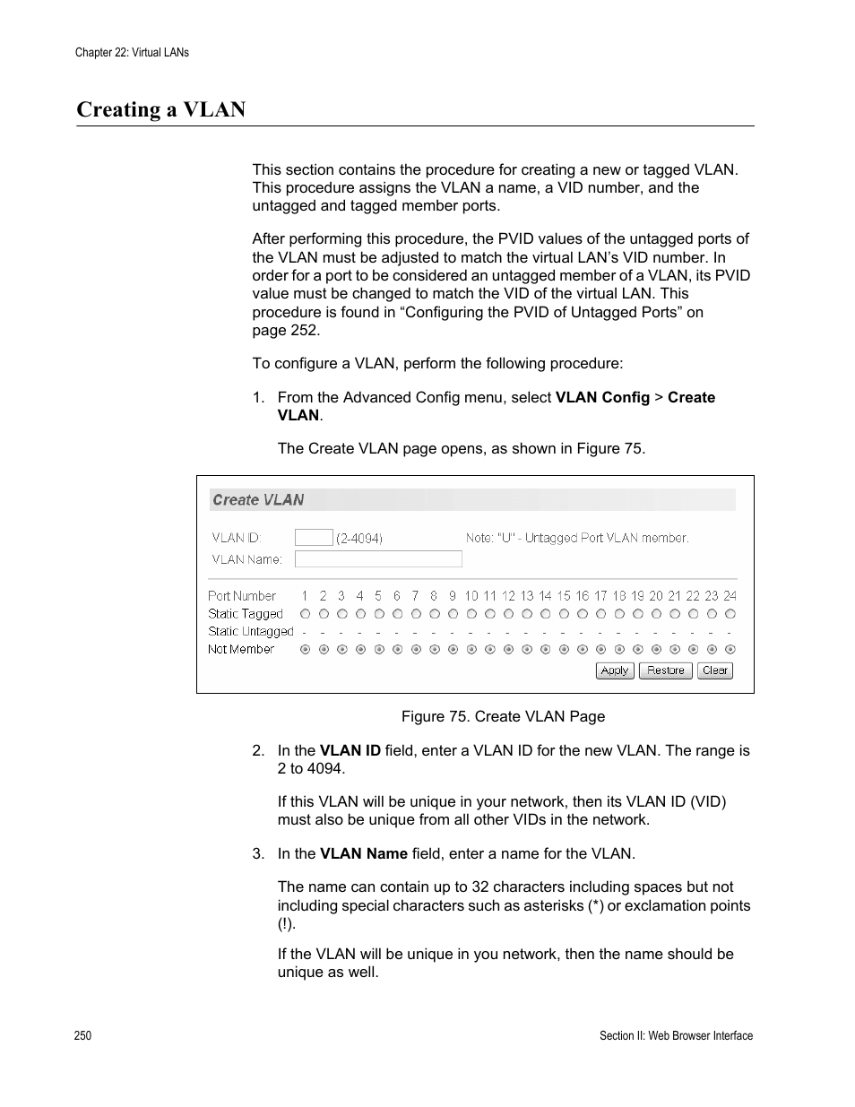 Creating a vlan | Allied Telesis AT-S84 User Manual | Page 250 / 326