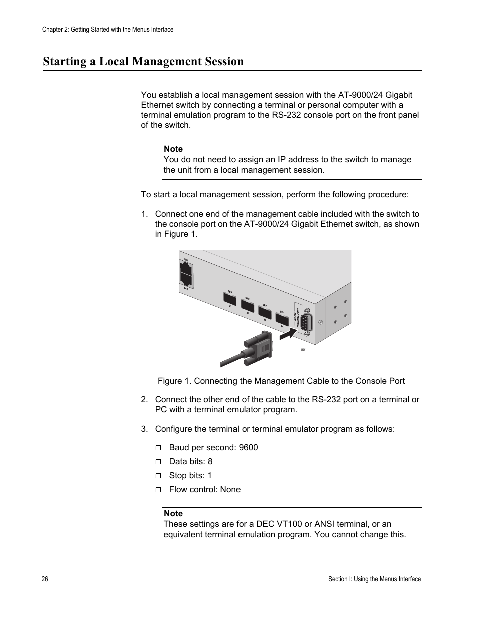 Starting a local management session | Allied Telesis AT-S84 User Manual | Page 26 / 326
