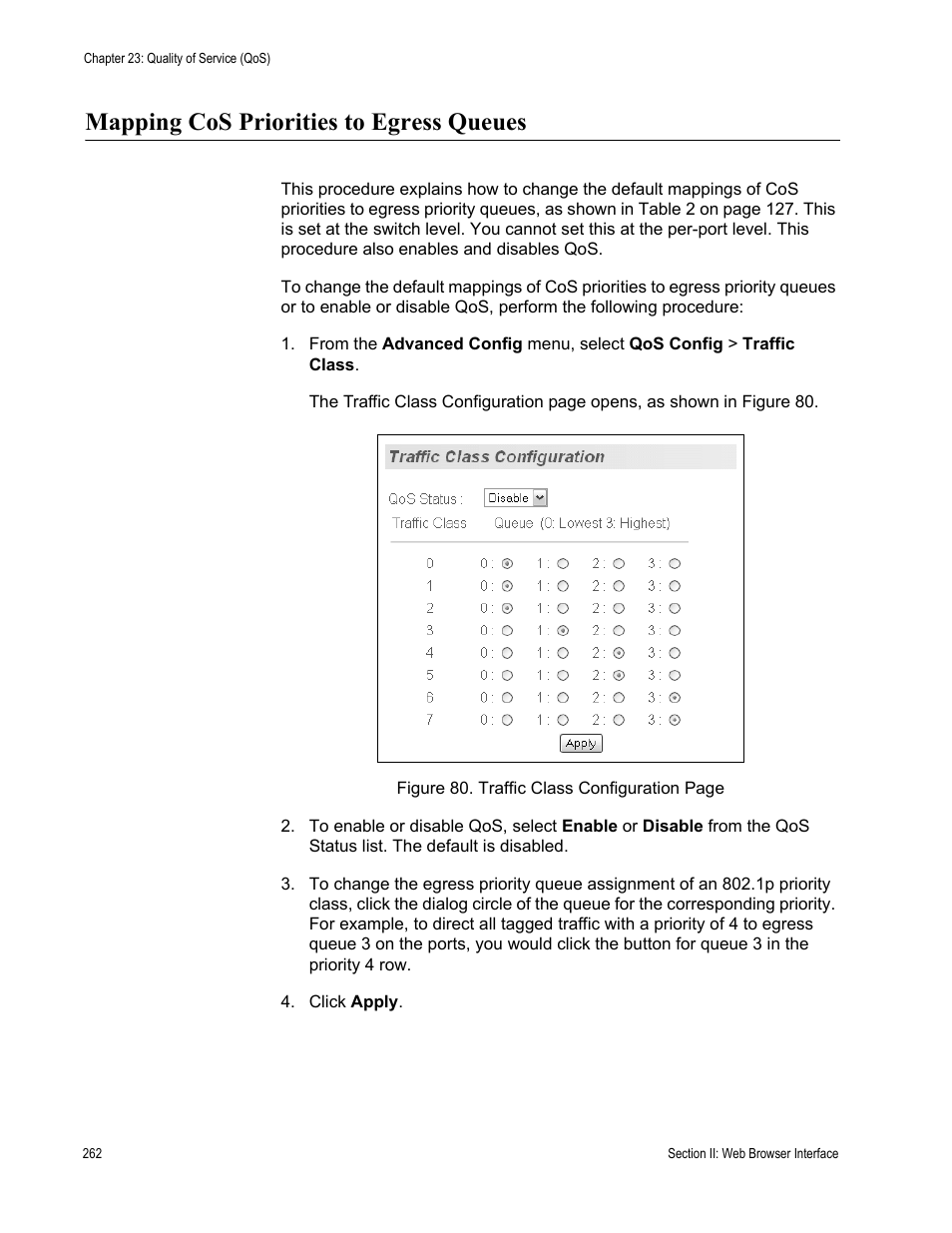 Mapping cos priorities to egress queues | Allied Telesis AT-S84 User Manual | Page 262 / 326