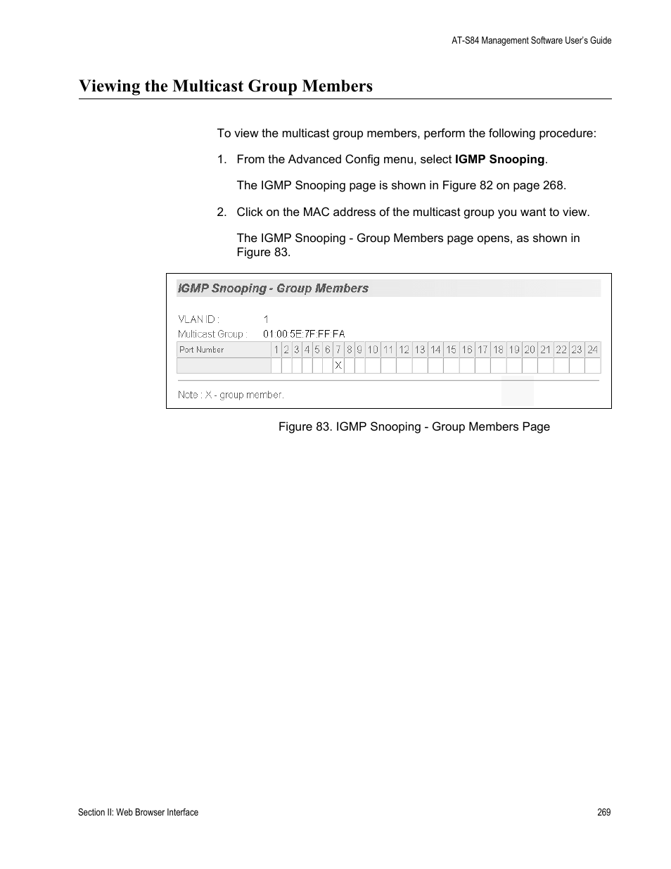 Viewing the multicast group members | Allied Telesis AT-S84 User Manual | Page 269 / 326