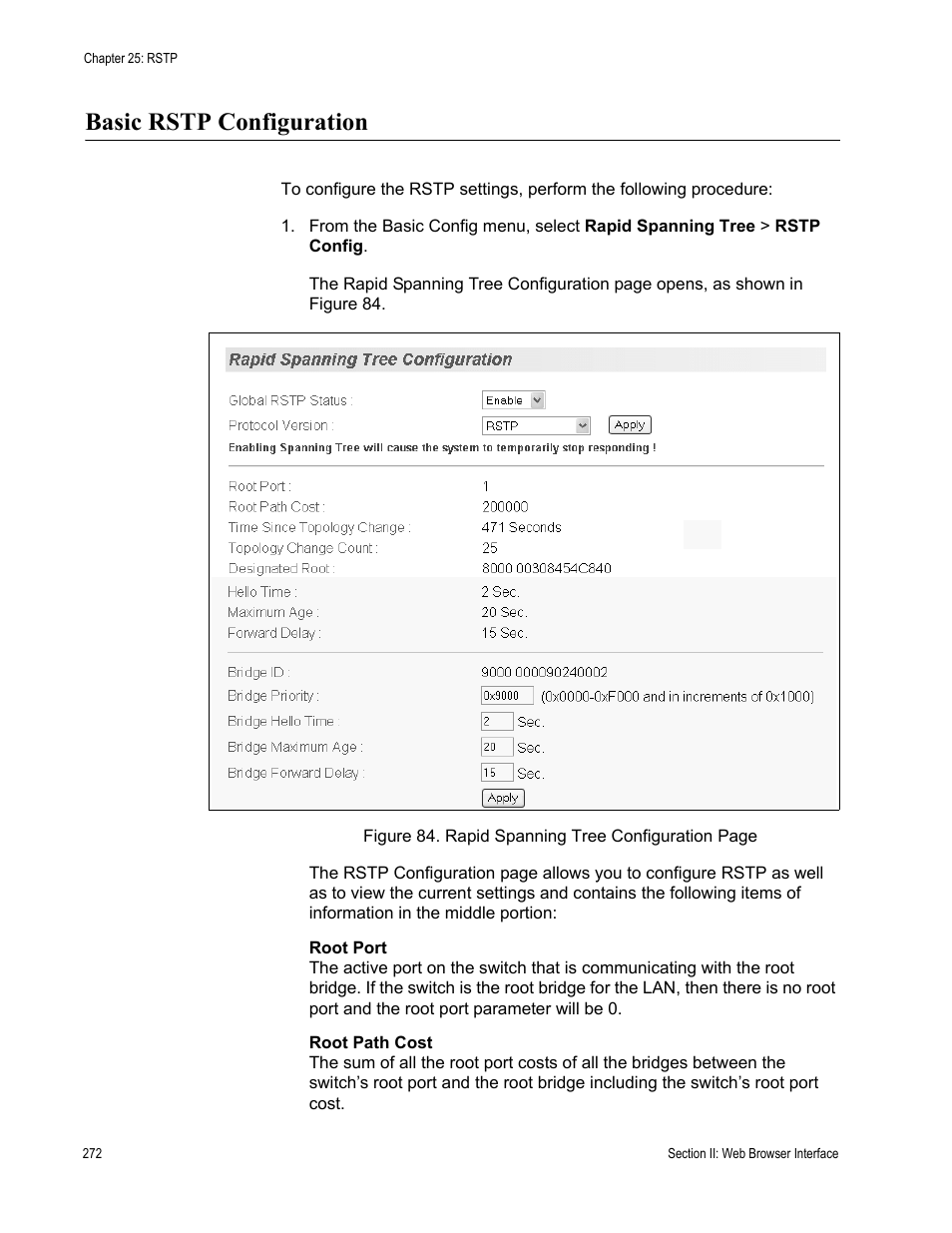 Basic rstp configuration | Allied Telesis AT-S84 User Manual | Page 272 / 326