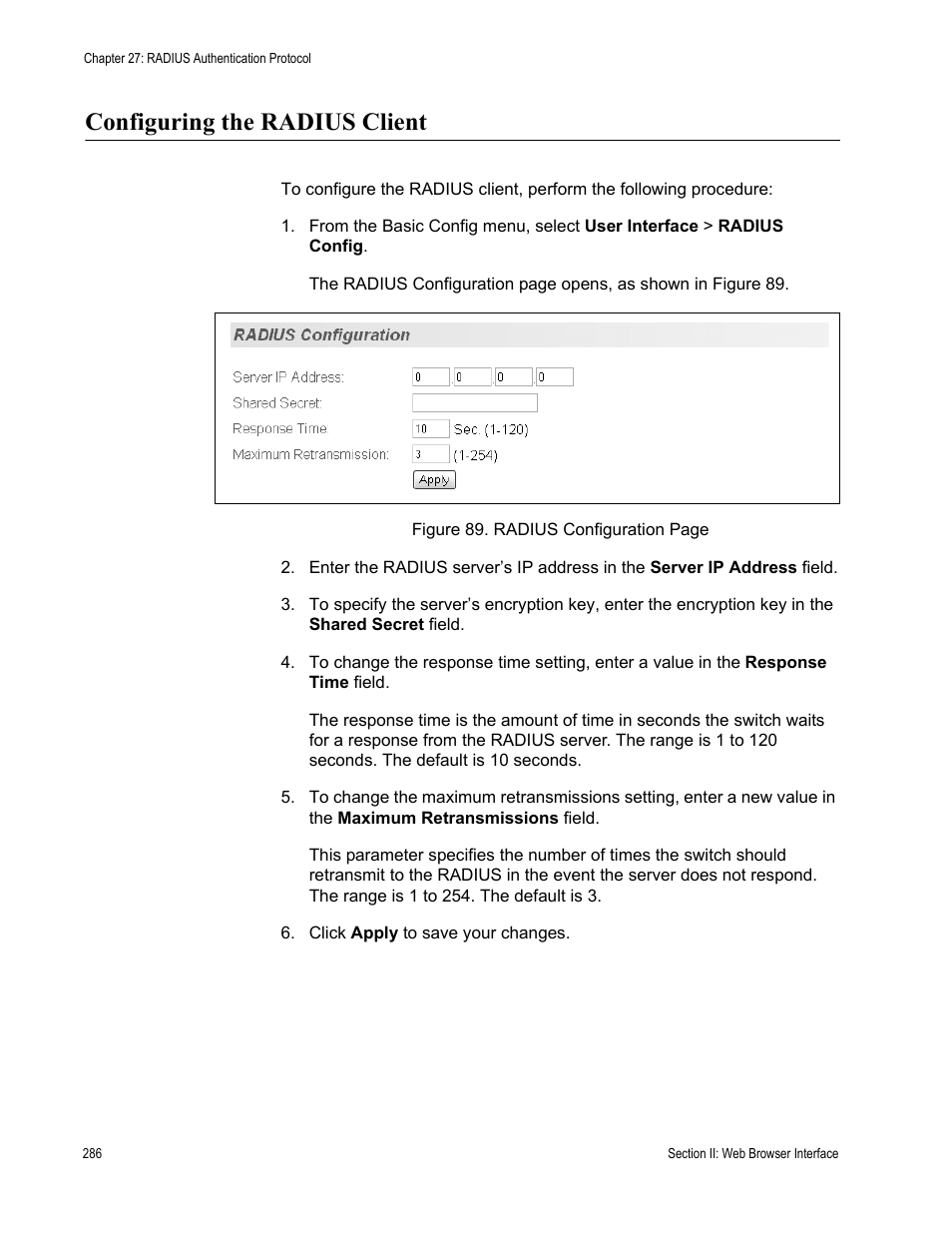 Configuring the radius client | Allied Telesis AT-S84 User Manual | Page 286 / 326