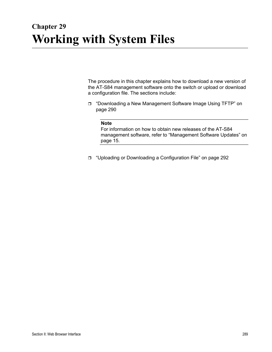 Chapter 29, Working with system files | Allied Telesis AT-S84 User Manual | Page 289 / 326