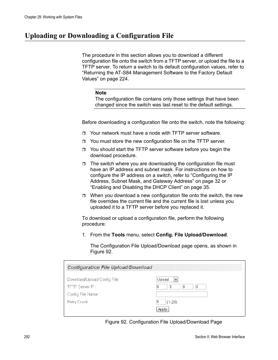 Uploading or downloading a configuration file | Allied Telesis AT-S84 User Manual | Page 292 / 326