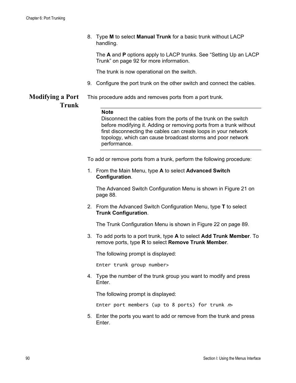 Modifying a port trunk | Allied Telesis AT-S84 User Manual | Page 90 / 326