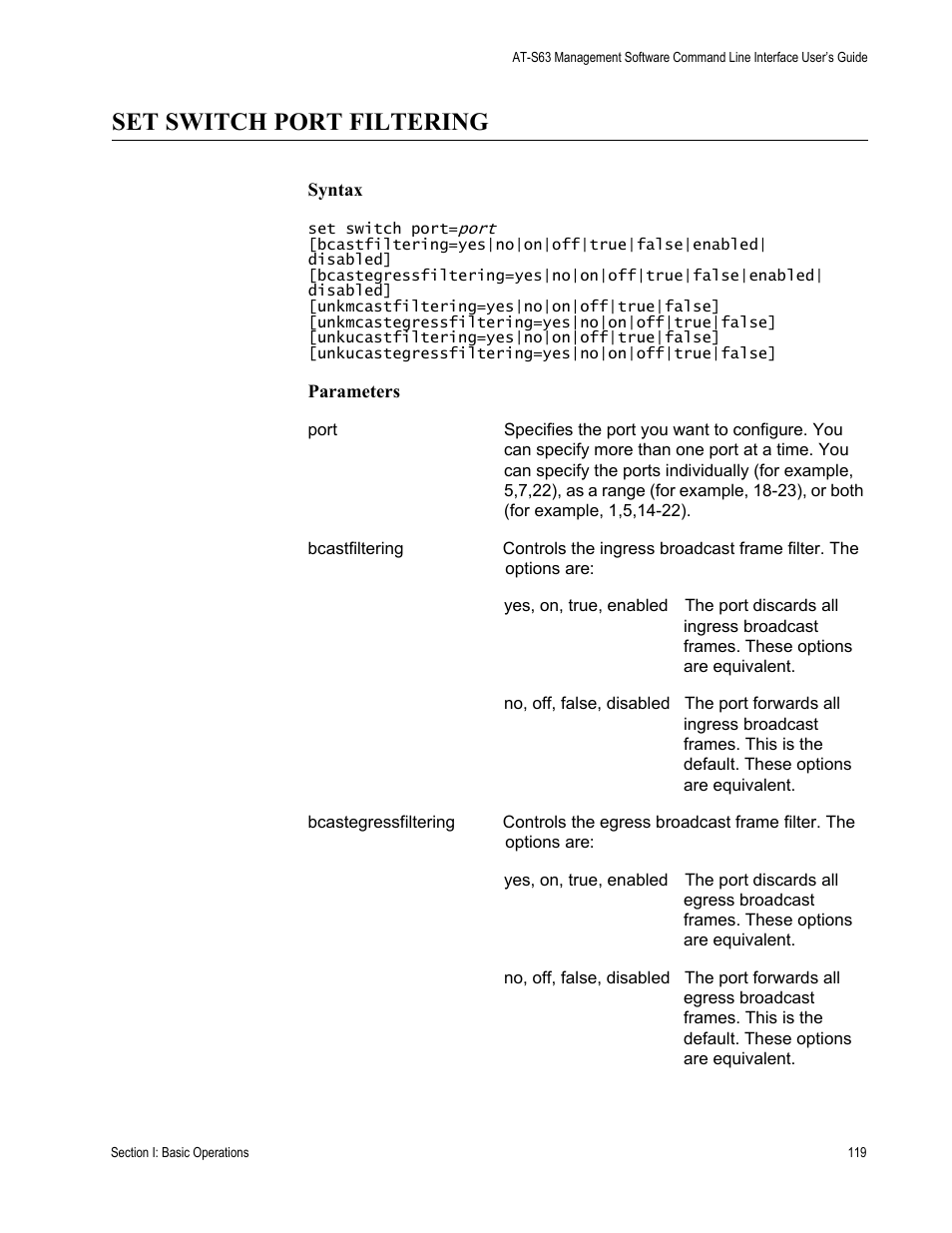 Set switch port filtering | Allied Telesis AT-S63 User Manual | Page 119 / 728