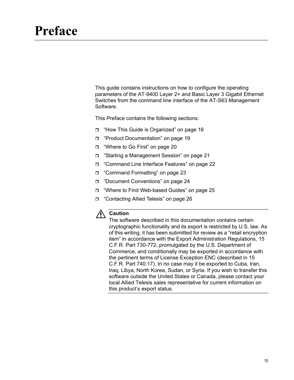 Preface | Allied Telesis AT-S63 User Manual | Page 15 / 728