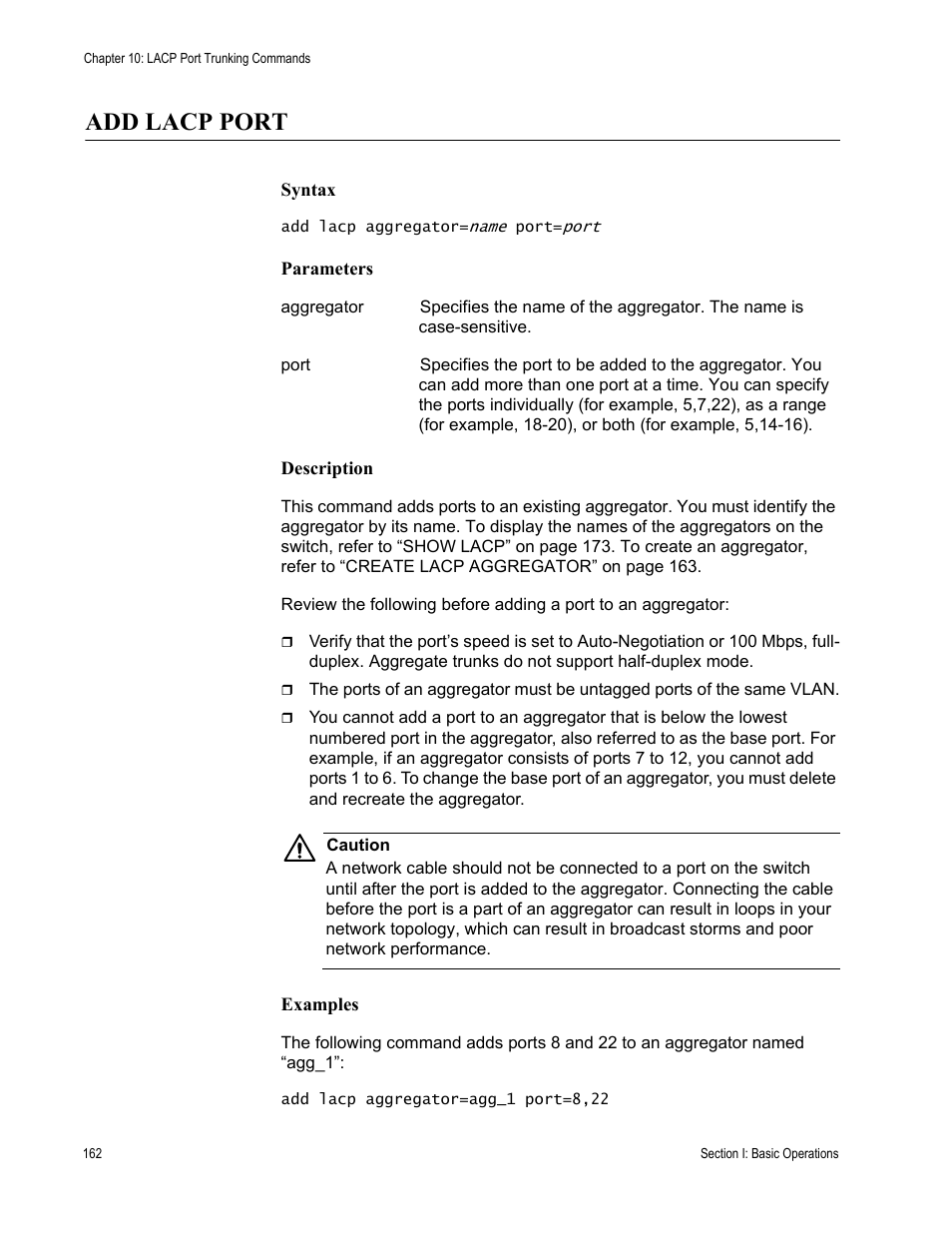 Add lacp port | Allied Telesis AT-S63 User Manual | Page 162 / 728