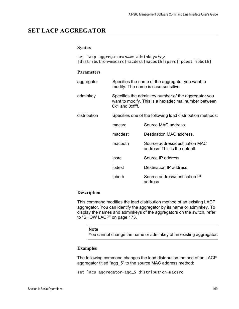 Set lacp aggregator | Allied Telesis AT-S63 User Manual | Page 169 / 728