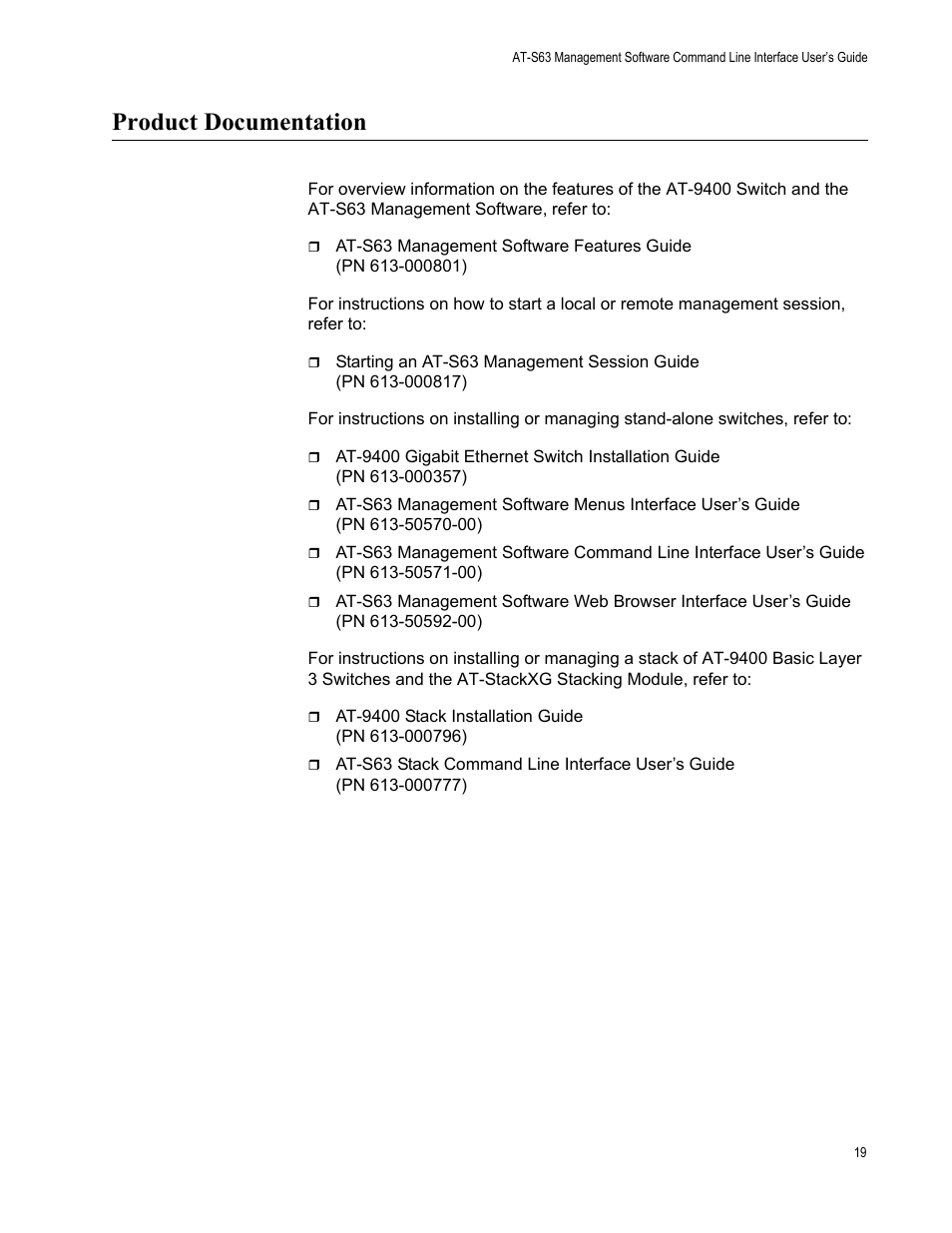 Product documentation | Allied Telesis AT-S63 User Manual | Page 19 / 728