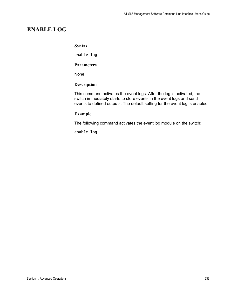 Enable log | Allied Telesis AT-S63 User Manual | Page 233 / 728