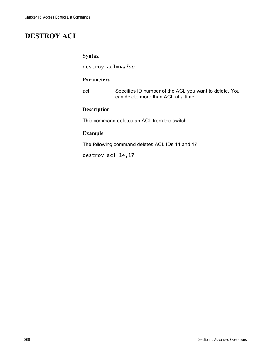 Destroy acl | Allied Telesis AT-S63 User Manual | Page 266 / 728