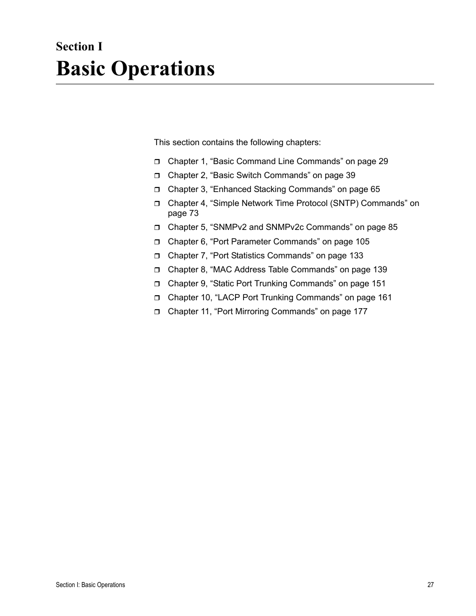 Section i, Basic operations, Section i: basic operations | Allied Telesis AT-S63 User Manual | Page 27 / 728