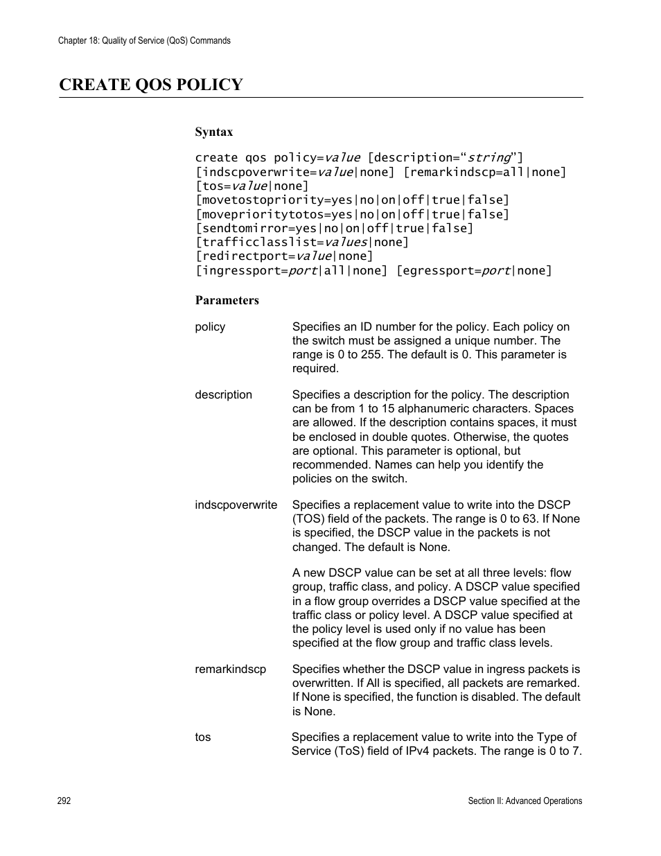 Create qos policy | Allied Telesis AT-S63 User Manual | Page 292 / 728