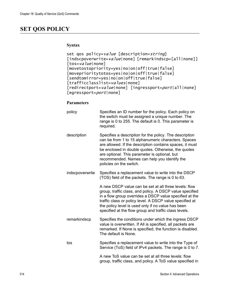 Set qos policy | Allied Telesis AT-S63 User Manual | Page 314 / 728