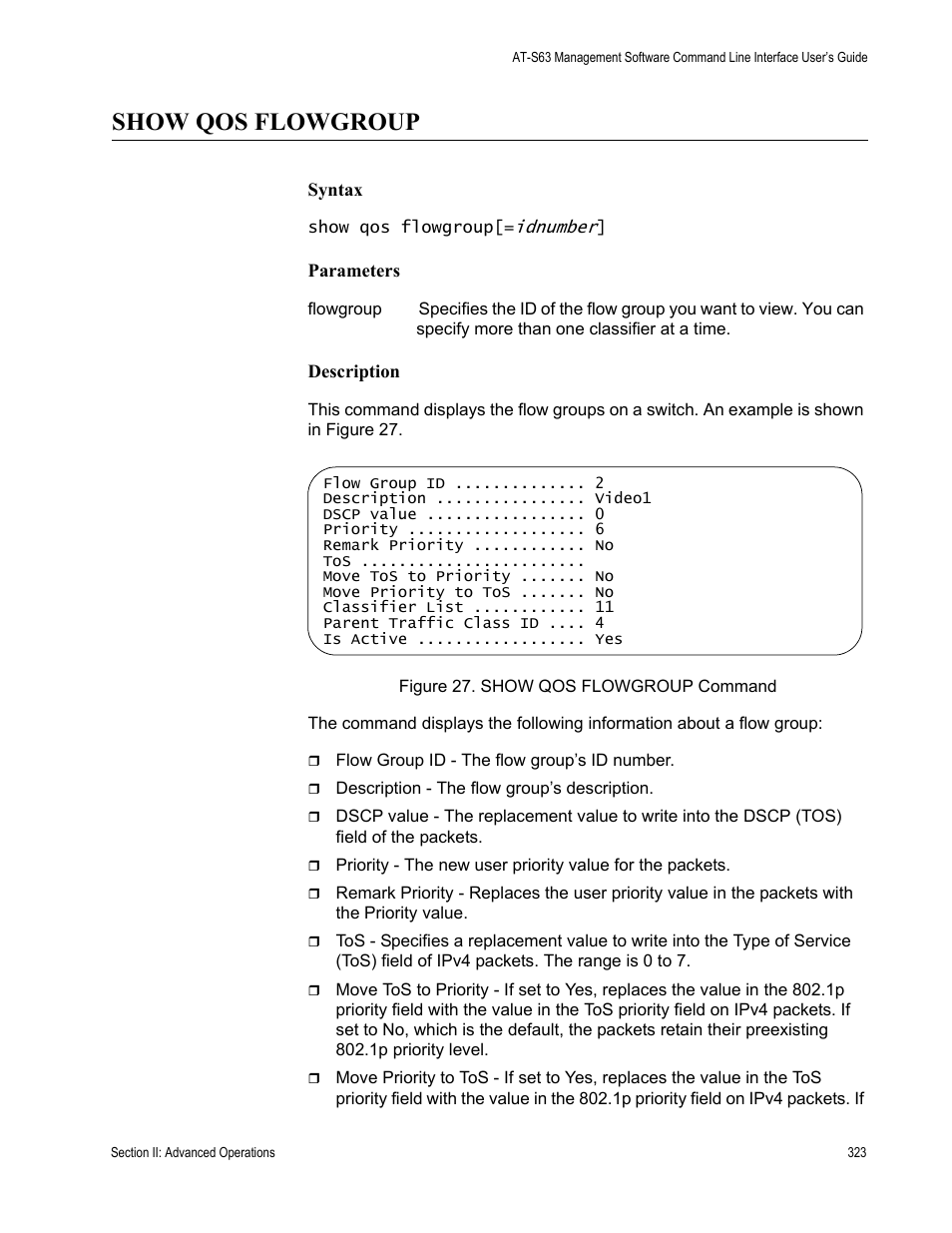 Show qos flowgroup | Allied Telesis AT-S63 User Manual | Page 323 / 728