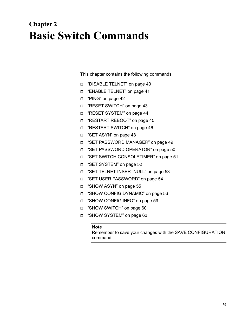 Chapter 2, Basic switch commands | Allied Telesis AT-S63 User Manual | Page 39 / 728