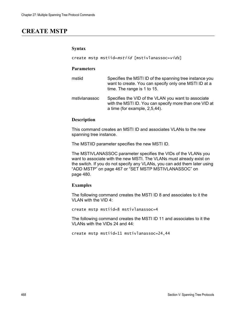 Create mstp | Allied Telesis AT-S63 User Manual | Page 468 / 728