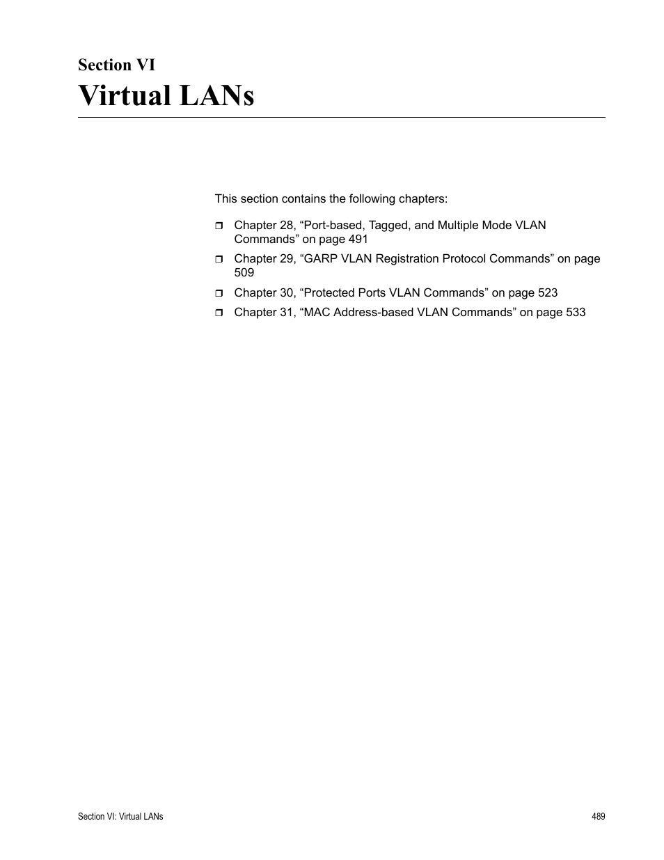 Section vi, Virtual lans, Section vi: virtual lans | Allied Telesis AT-S63 User Manual | Page 489 / 728