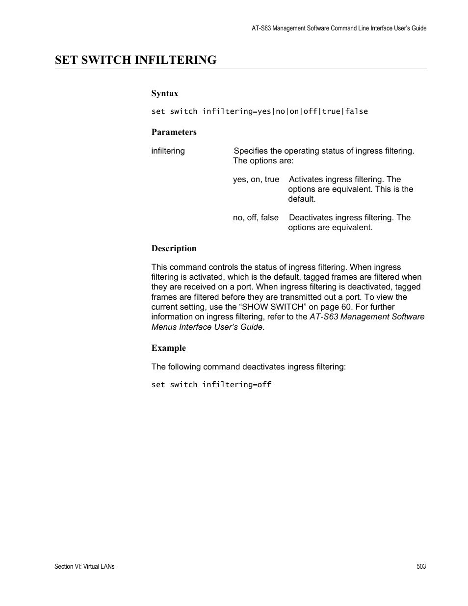 Set switch infiltering | Allied Telesis AT-S63 User Manual | Page 503 / 728