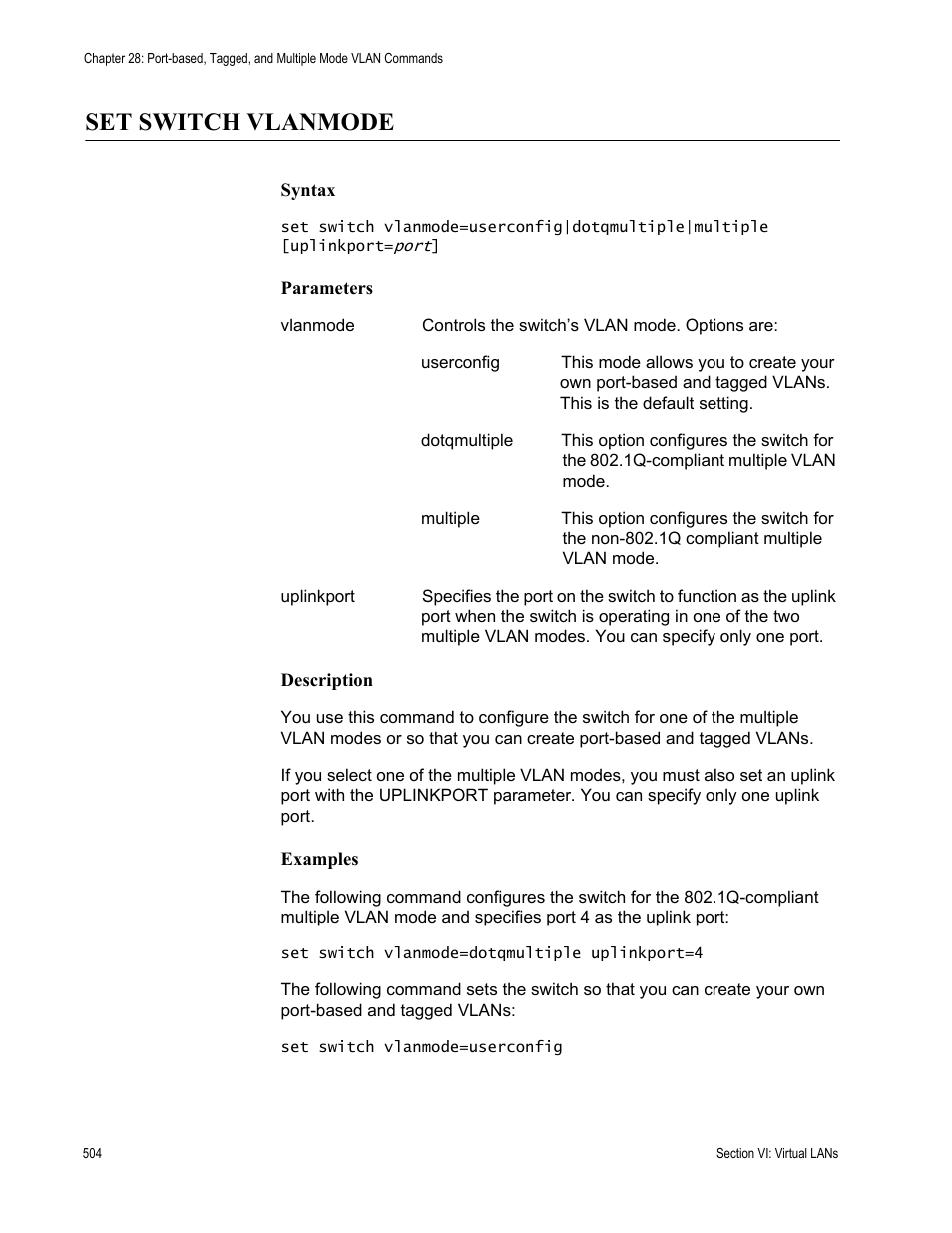 Set switch vlanmode | Allied Telesis AT-S63 User Manual | Page 504 / 728