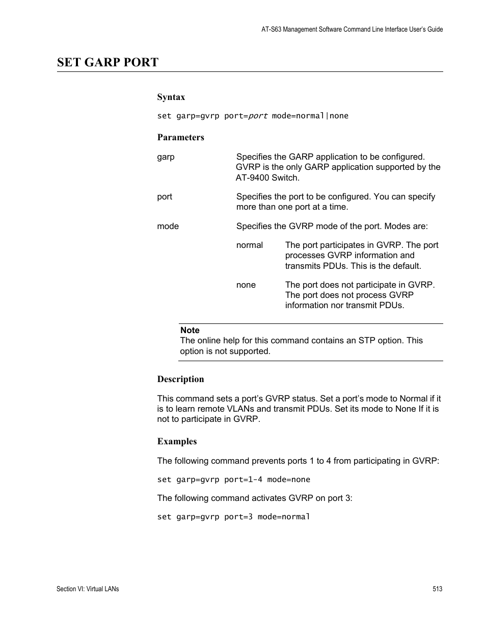 Set garp port | Allied Telesis AT-S63 User Manual | Page 513 / 728