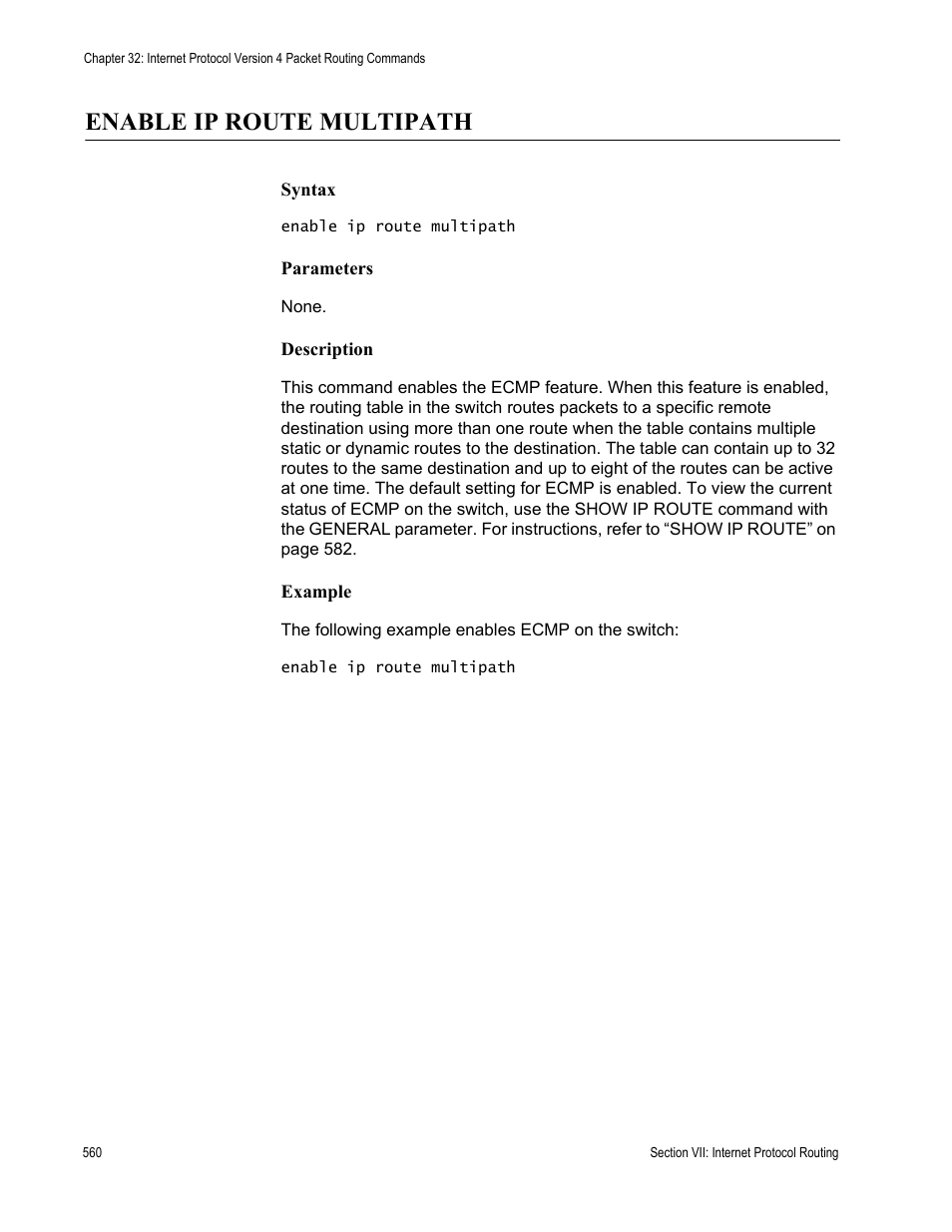 Enable ip route multipath | Allied Telesis AT-S63 User Manual | Page 560 / 728