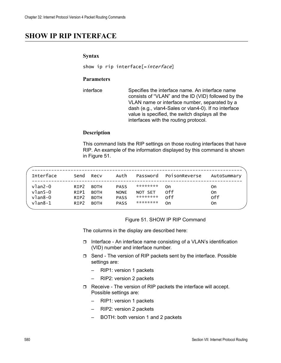Show ip rip interface | Allied Telesis AT-S63 User Manual | Page 580 / 728