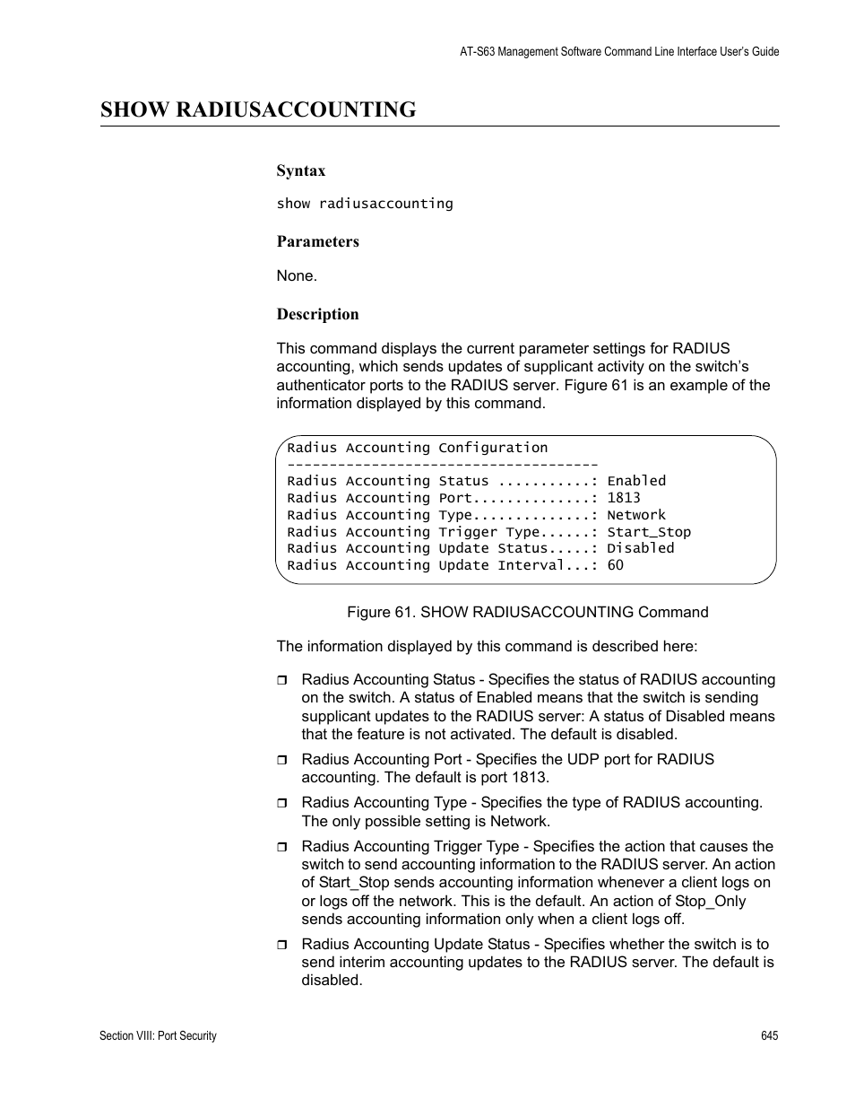Show radiusaccounting | Allied Telesis AT-S63 User Manual | Page 645 / 728