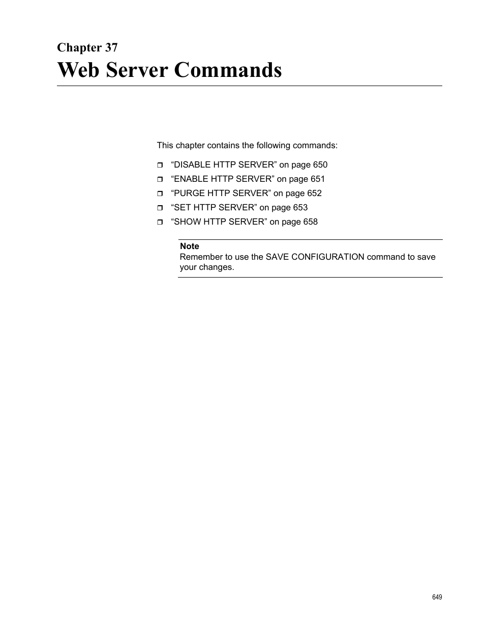 Chapter 37, Web server commands, Chapter 37: web server commands | Allied Telesis AT-S63 User Manual | Page 649 / 728