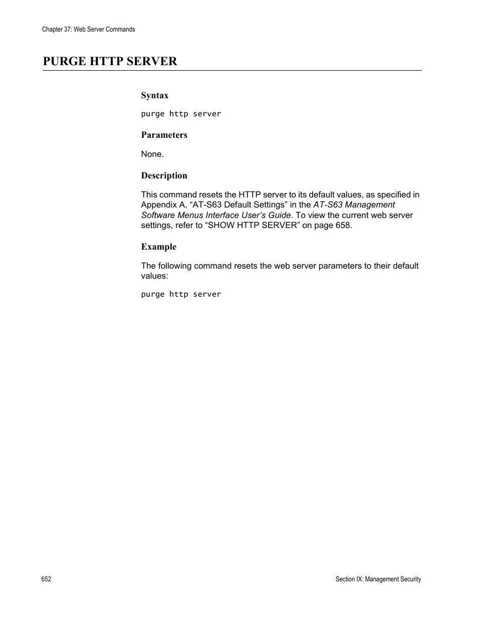 Purge http server | Allied Telesis AT-S63 User Manual | Page 652 / 728
