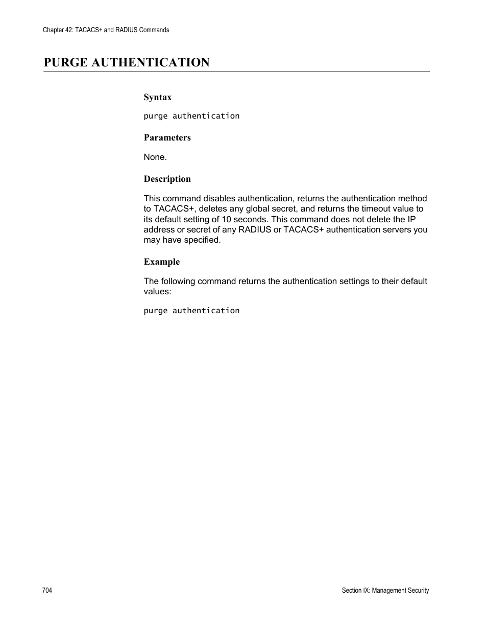 Purge authentication | Allied Telesis AT-S63 User Manual | Page 704 / 728